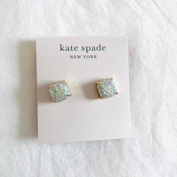 Kate Spade Mini Small Square Stud Earrings - Opal Glitter,NWT - Picture 2 of 2